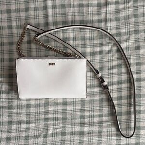 DKNY White Leather Crossbody with Gold Chain Accent